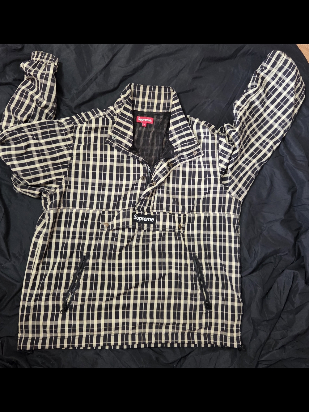 Supreme Black & Cream Plaid Anorak Pullover